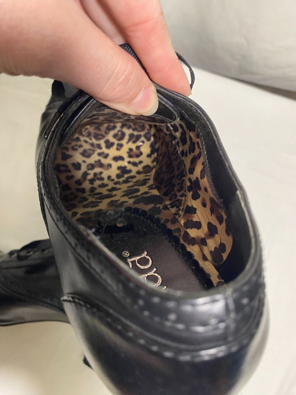 Mudd Austin Black Lace Up Oxford Heels Women’s Size 8M Leopard Print Lining - Picture 6 of 11